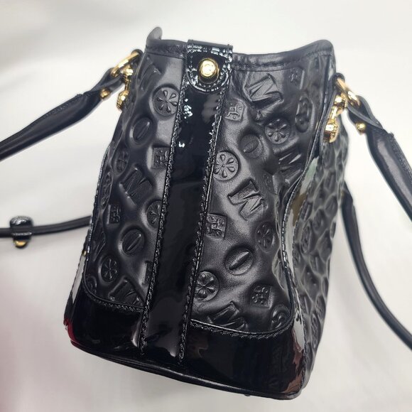 Marino Orlandi Black Embossed Leather Satchel Shoulder Bag Goldtone Zipper Italy - Picture 8 of 16